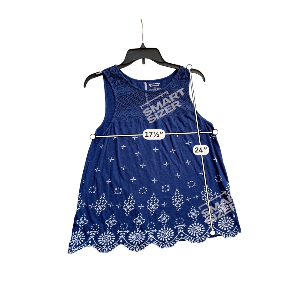 New Directions Weekend Navy Blue‎ Crochet Lace Embroidered Sleeveless Tank Top M - Picture 8 of 11